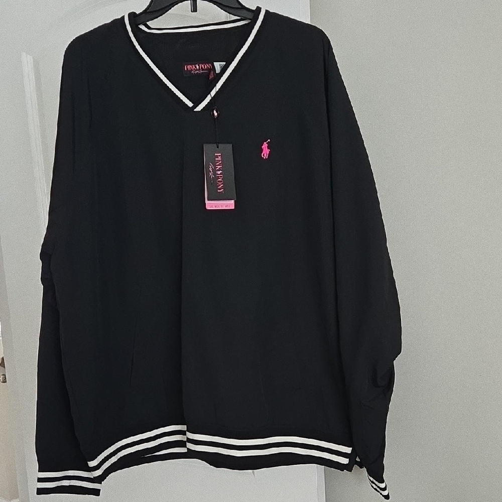 Polo by Ralph Lauren Black V-Neck Pullover Sweatshirt with Pink Pony